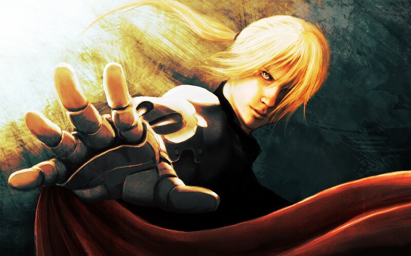 Blonde character with robotic hand
