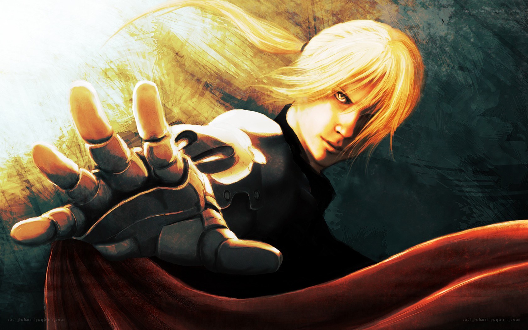 Blonde character with robotic hand