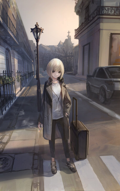 Blonde Character with Suitcase