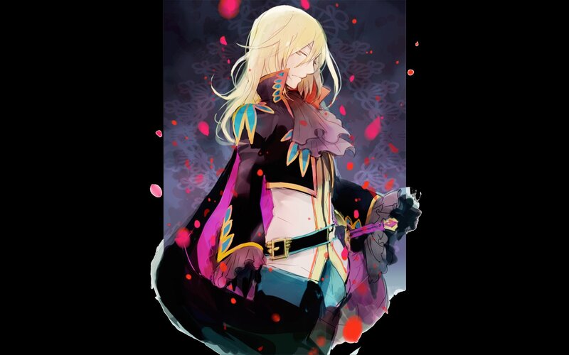 Blonde Character with Sword — Black, Dramatic, Night, Anime, Blood Splatter