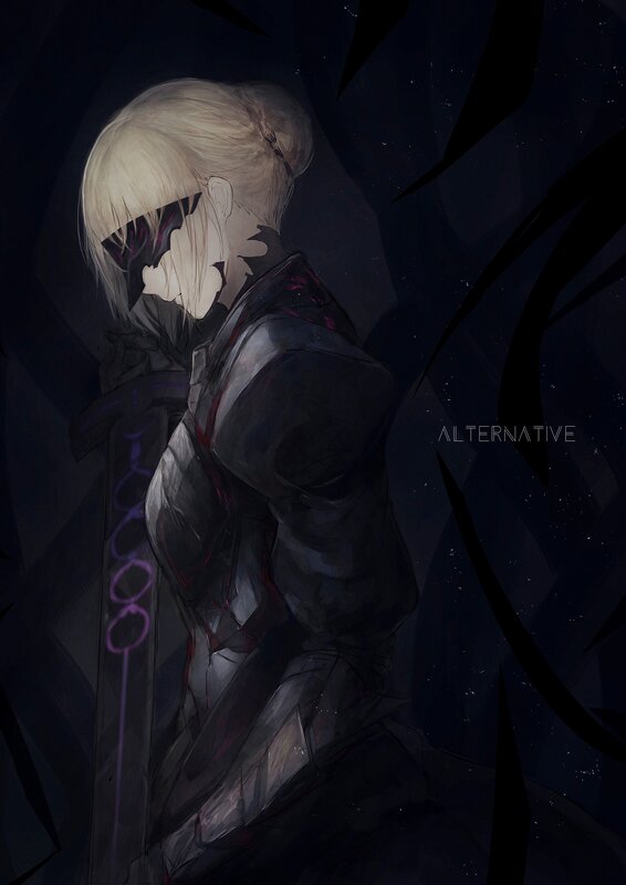 Blonde Character with Sword — Black, Dramatic, Night, Digital Art, Dark Background