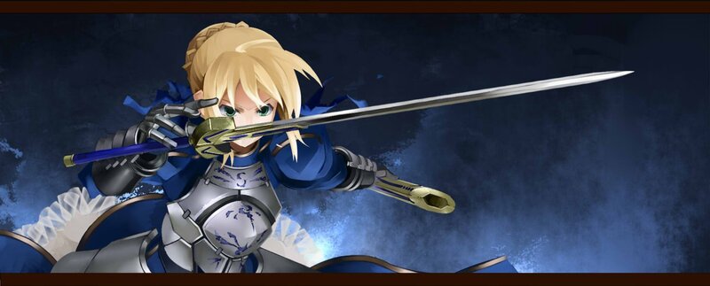 Blonde Character with Sword — Blue, Dramatic, Anime, Armor, Blue Cape