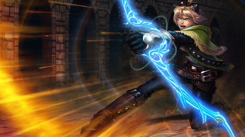 Blonde Character with Sword — Blue, Dramatic, Digital Art, Castle