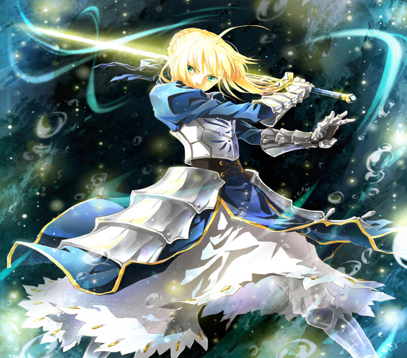 Blonde Character with Sword — Blue, Dramatic, Night, Anime, Armor
