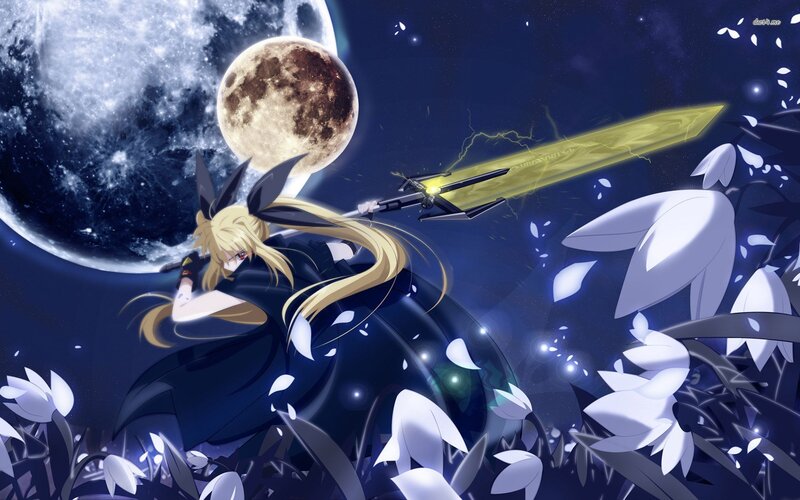 Blonde Character with Sword — Blue, Dramatic, Night, Anime