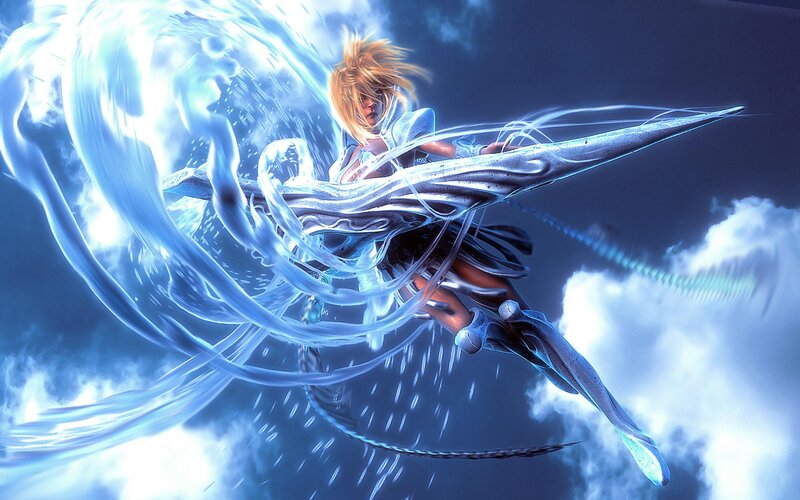 Blonde Character with Sword — Blue, Dramatic, Night