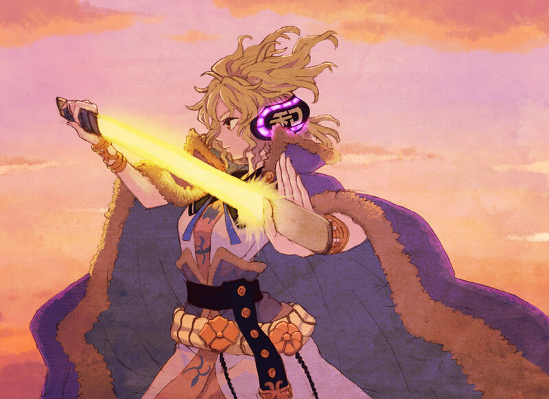 Blonde Character with Sword — Purple
