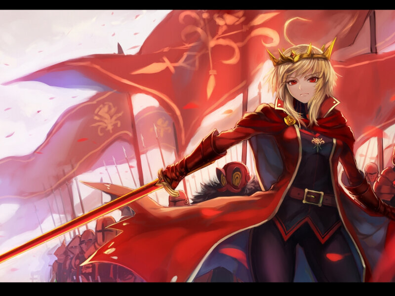Blonde Character with Sword — Red, Dramatic, Anime