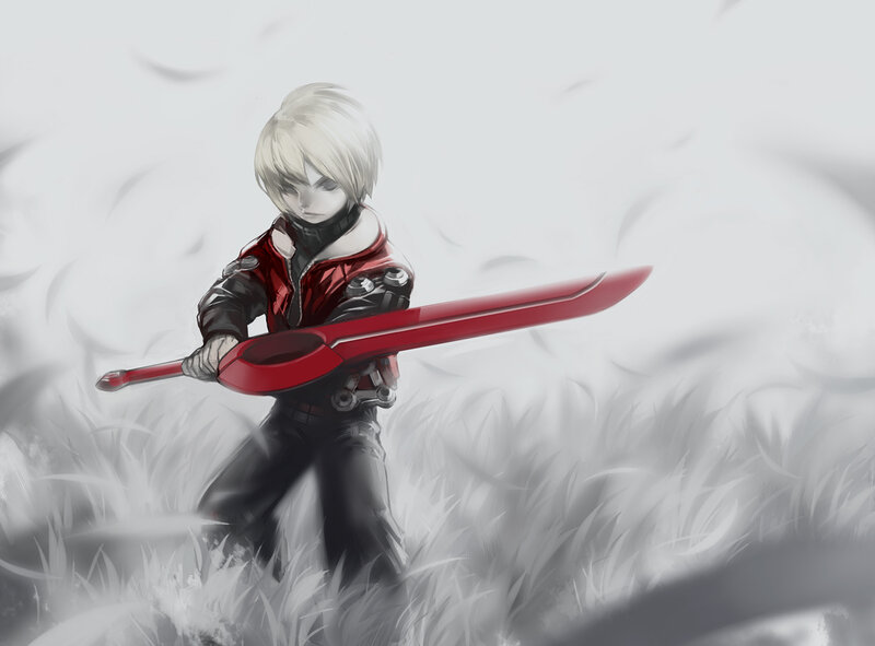 Blonde Character with Sword — Red