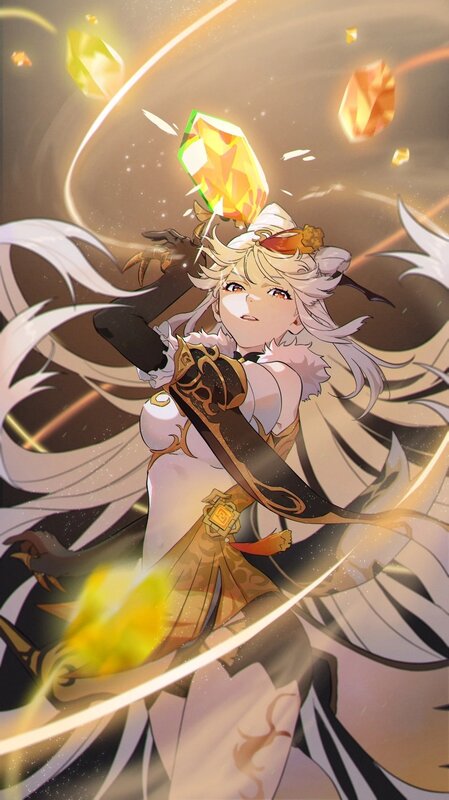 Blonde Character with Sword — White, Dramatic, Anime, Crystals