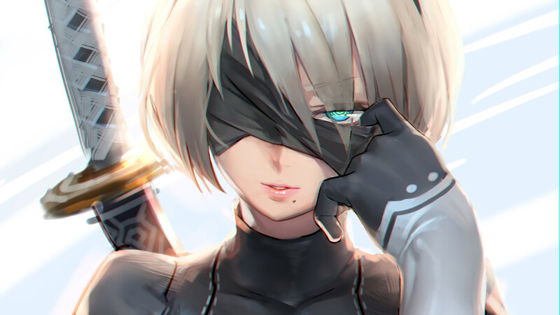 Blonde Character with Sword — White, Dramatic, Digital Art