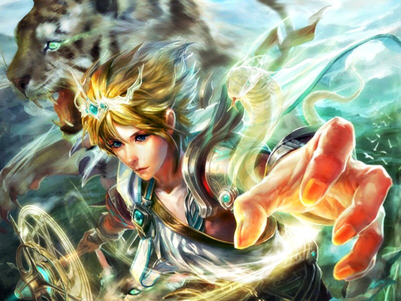 Blonde Character with Tiger — Green