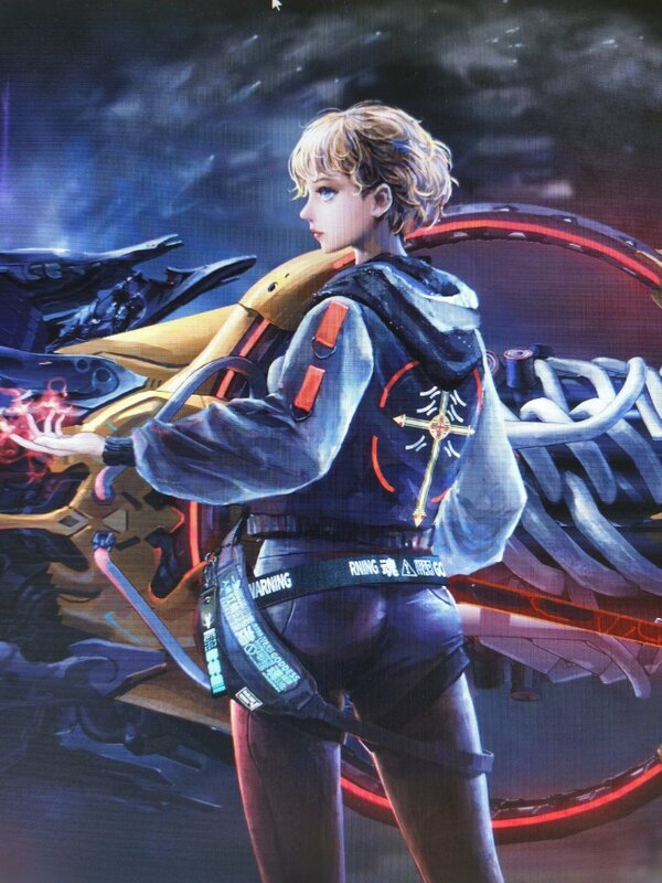 Blonde Character with Weapon — Blue