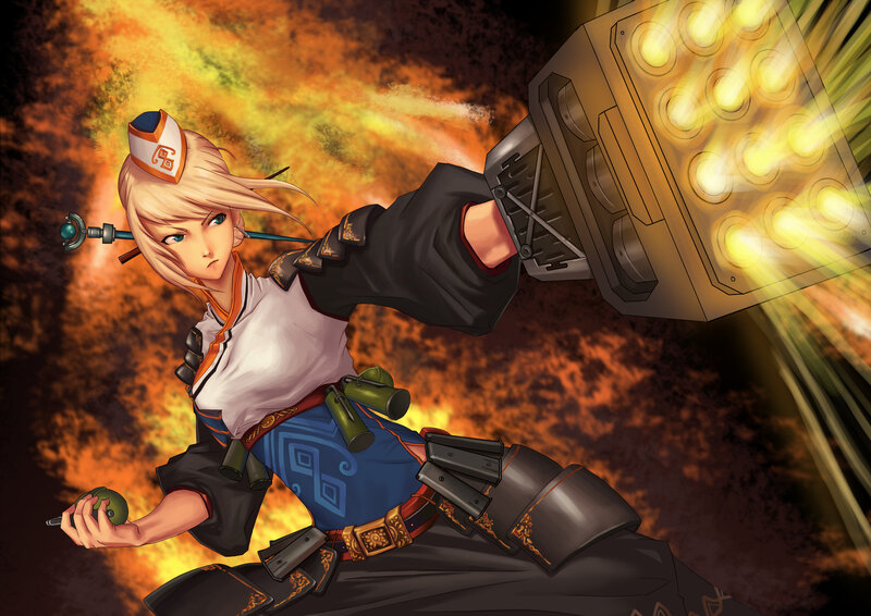 Blonde Character with Weapon — Orange