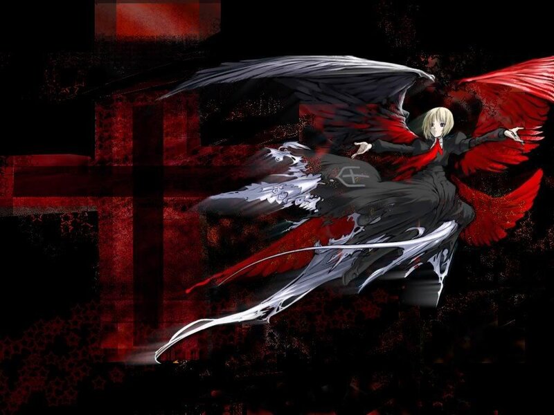 Blonde Character with Wings — Black, Dramatic