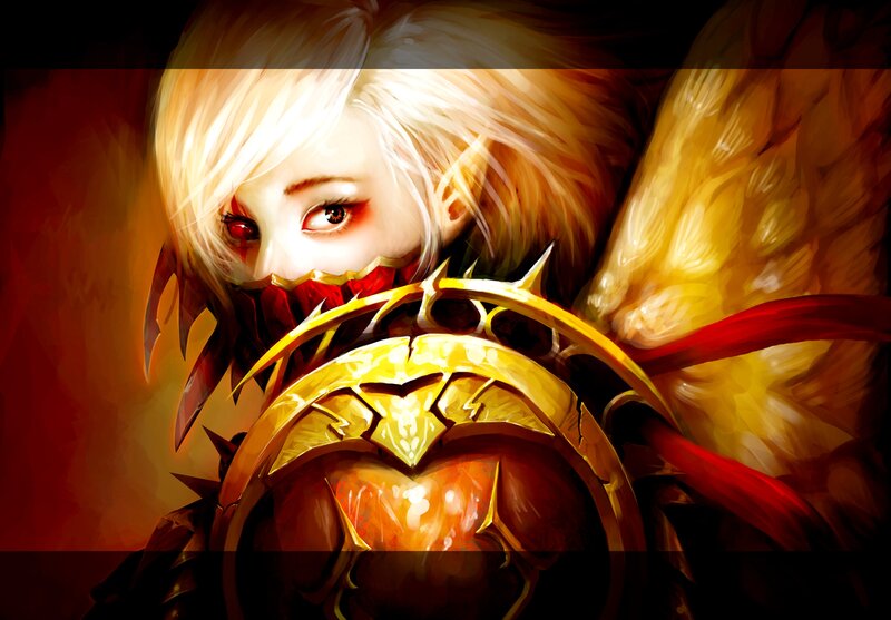 Blonde Character with Wings — Red