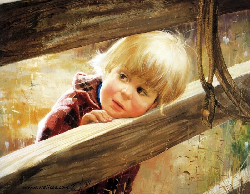 Blonde Child at Window — Brown