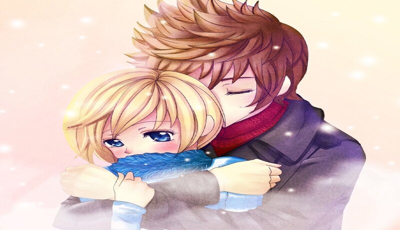 Blonde Child Hugging Brown-haired Person