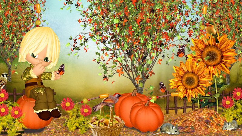 Blonde Child on Pumpkin