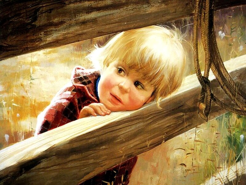 Blonde Child Peeking — Brown