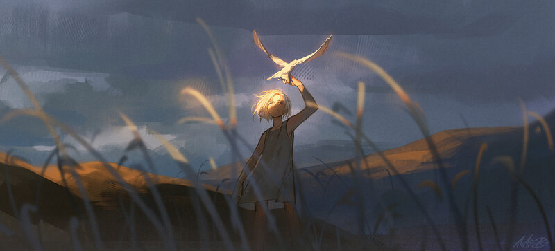 Blonde Child Releasing Bird