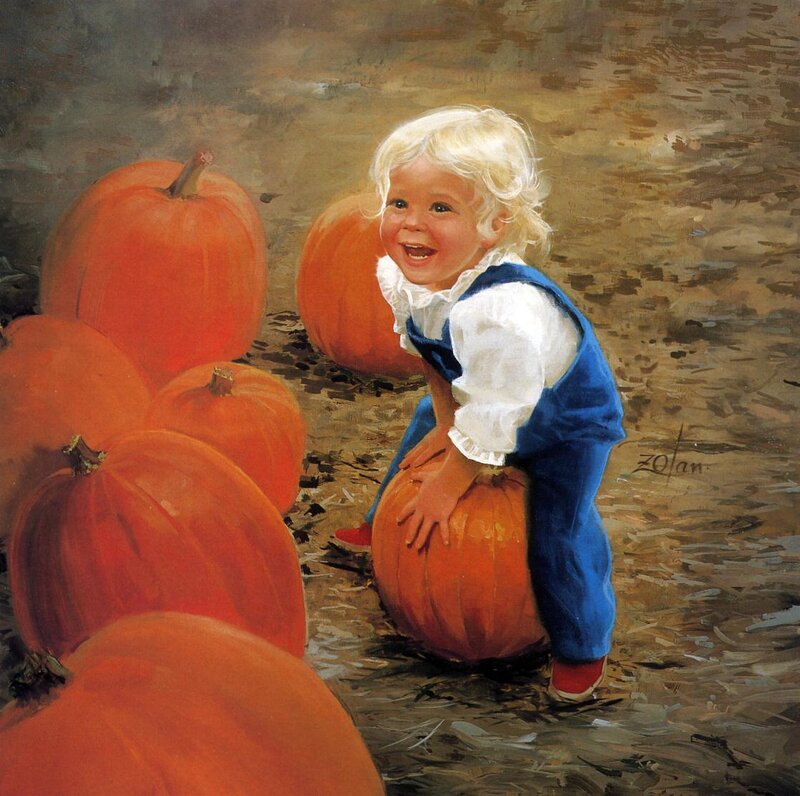 Blonde Child with Pumpkins