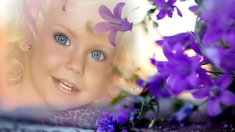 Blonde Child with Purple Flowers