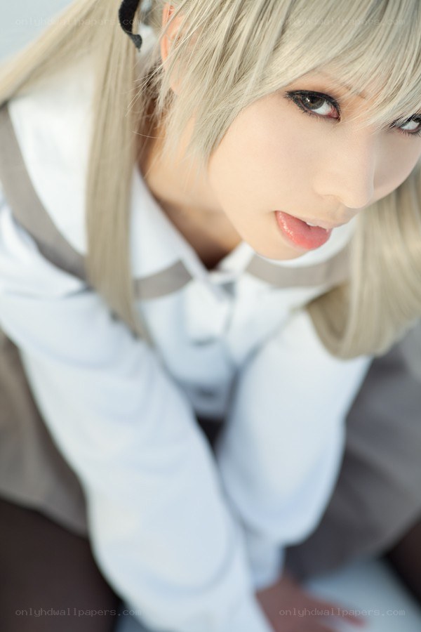 blonde cosplayer in school uniform