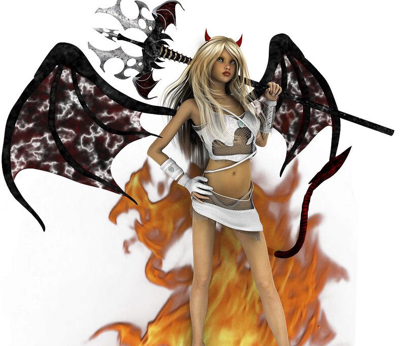 blonde demon girl with axe