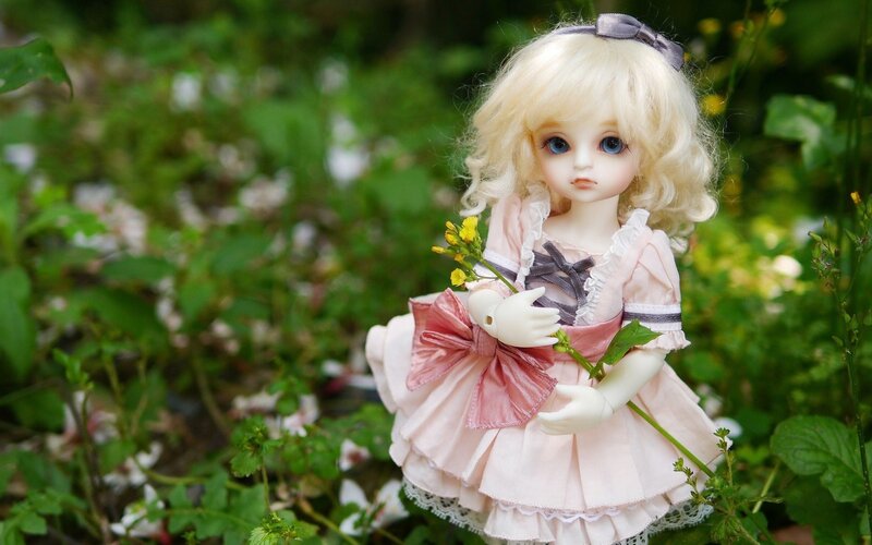 Blonde Doll in Garden — Pink