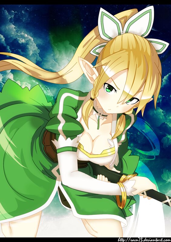 Blonde Elf Girl with Sword — Green, Dramatic