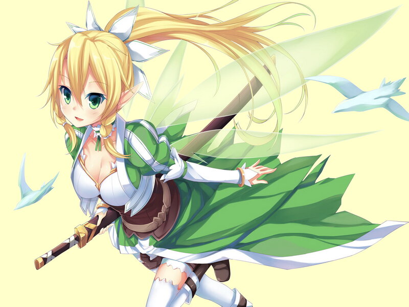 Blonde Elf Girl with Sword — Green