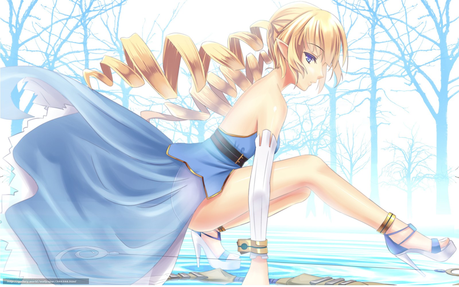 blonde elf in blue dress