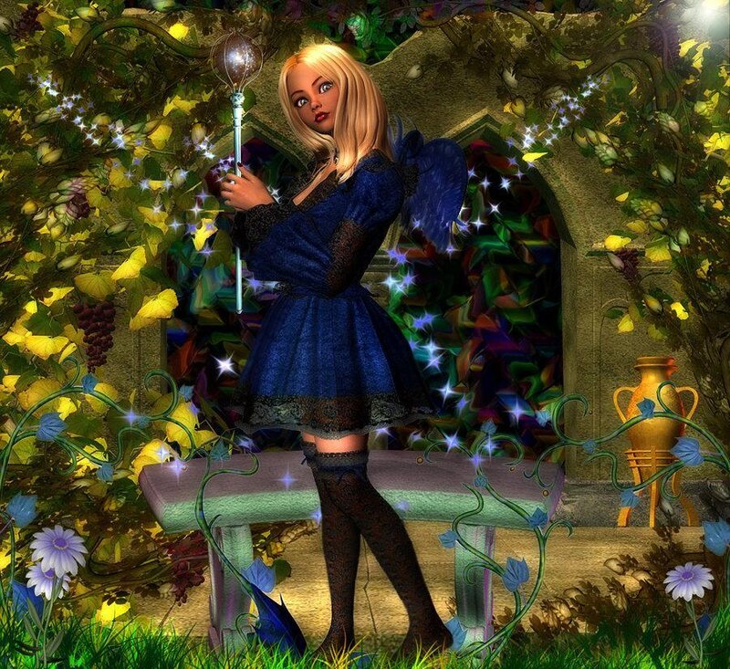 Blonde fairy in a garden