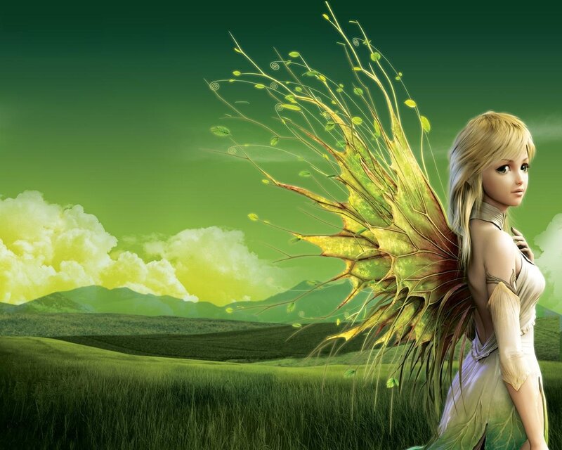 Blonde Fairy in Field — Green, Serene, Afternoon