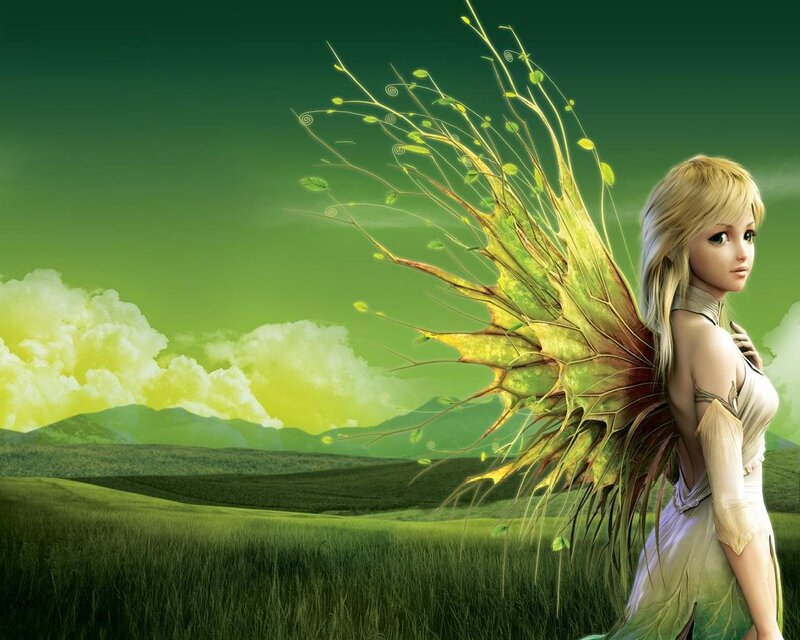 Blonde Fairy in Field — Green