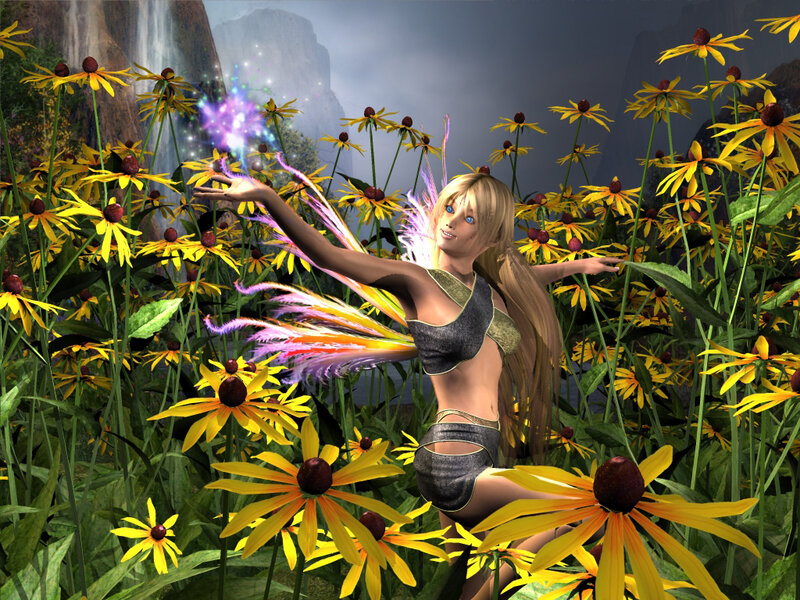 Blonde Fairy in Flowers
