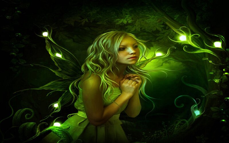 Blonde Fairy in Forest — Green, Mysterious