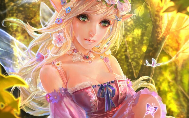Blonde Fairy in Forest — Pink, Serene