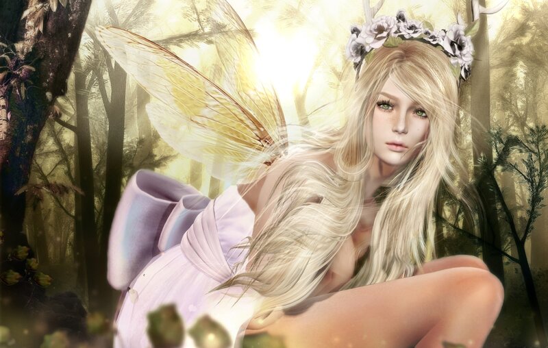 Blonde Fairy in Forest — White