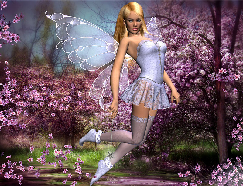 Blonde Fairy in Garden — Purple