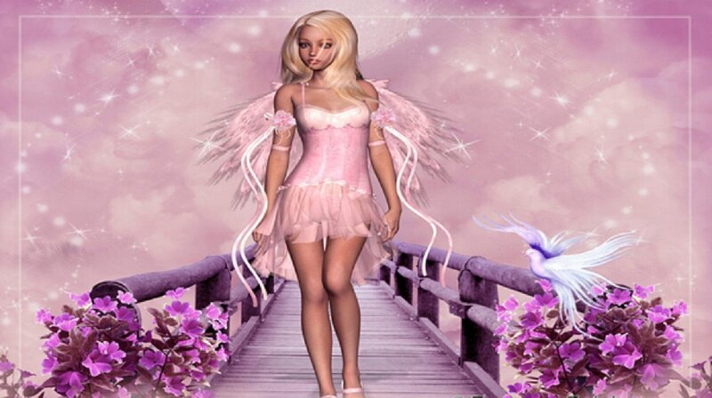 Blonde Fairy on Bridge — Pink