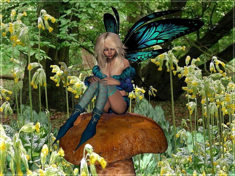 Blonde Fairy on Mushroom — Green