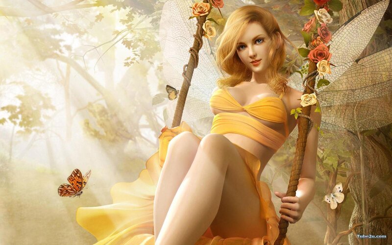 Blonde Fairy on Swing — Yellow