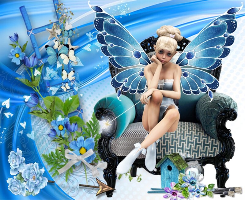 Blonde Fairy with Blue Wings