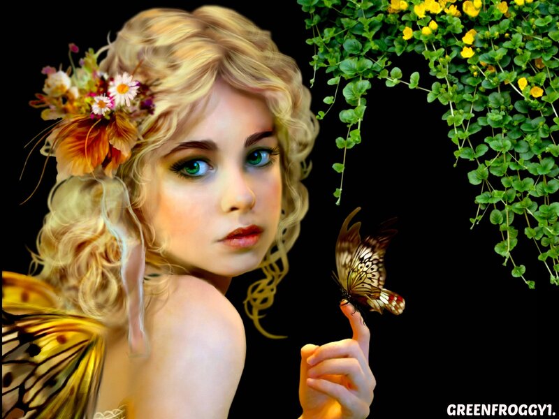 Blonde Fairy with Butterfly — Black