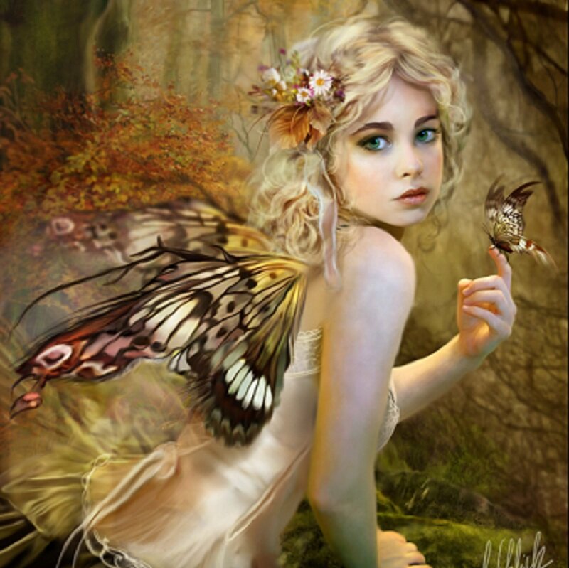Blonde Fairy with Butterfly — Green
