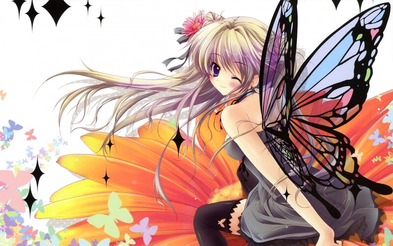 Blonde Fairy with Butterfly Wings — Orange, Playful, Anime