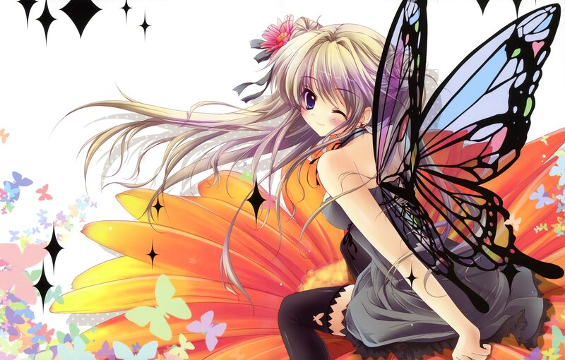 Blonde Fairy with Butterfly Wings — Orange