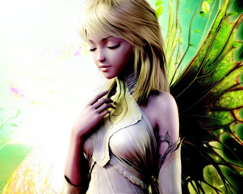 Blonde fairy with green wings